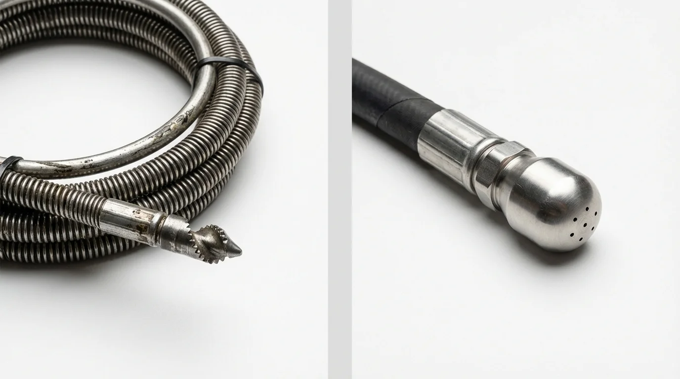 Drain snake cable and hydro jetting nozzle used for drain cleaning in Kilmarnock, VA