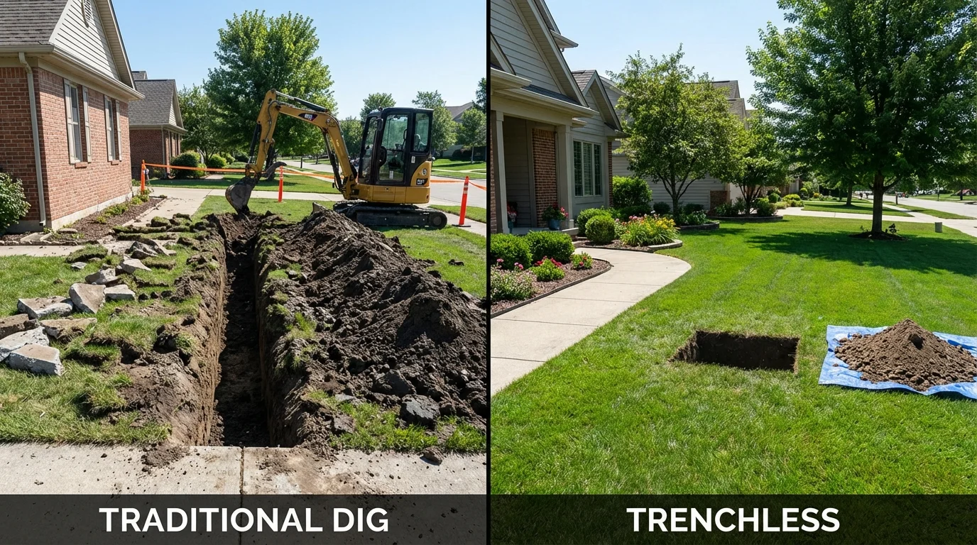 Trenchless sewer repair with minimal yard damage versus traditional excavation in Kilmarnock, VA